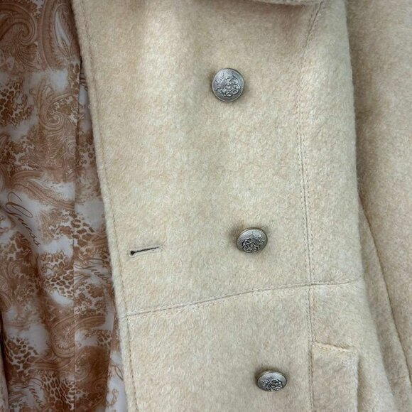 Vintage Guess Women's S Peacoat Cream Wool Blend Double Breasted Fit Flare Coat - Picture 15 of 16